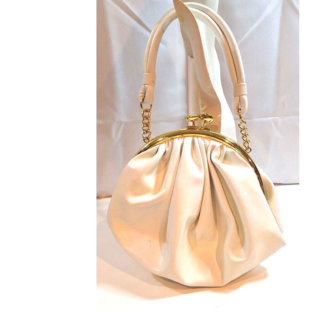 Vtg 1960 White Handbag Double Handle Kisslock Closure Ingber USA Coin Purse incl